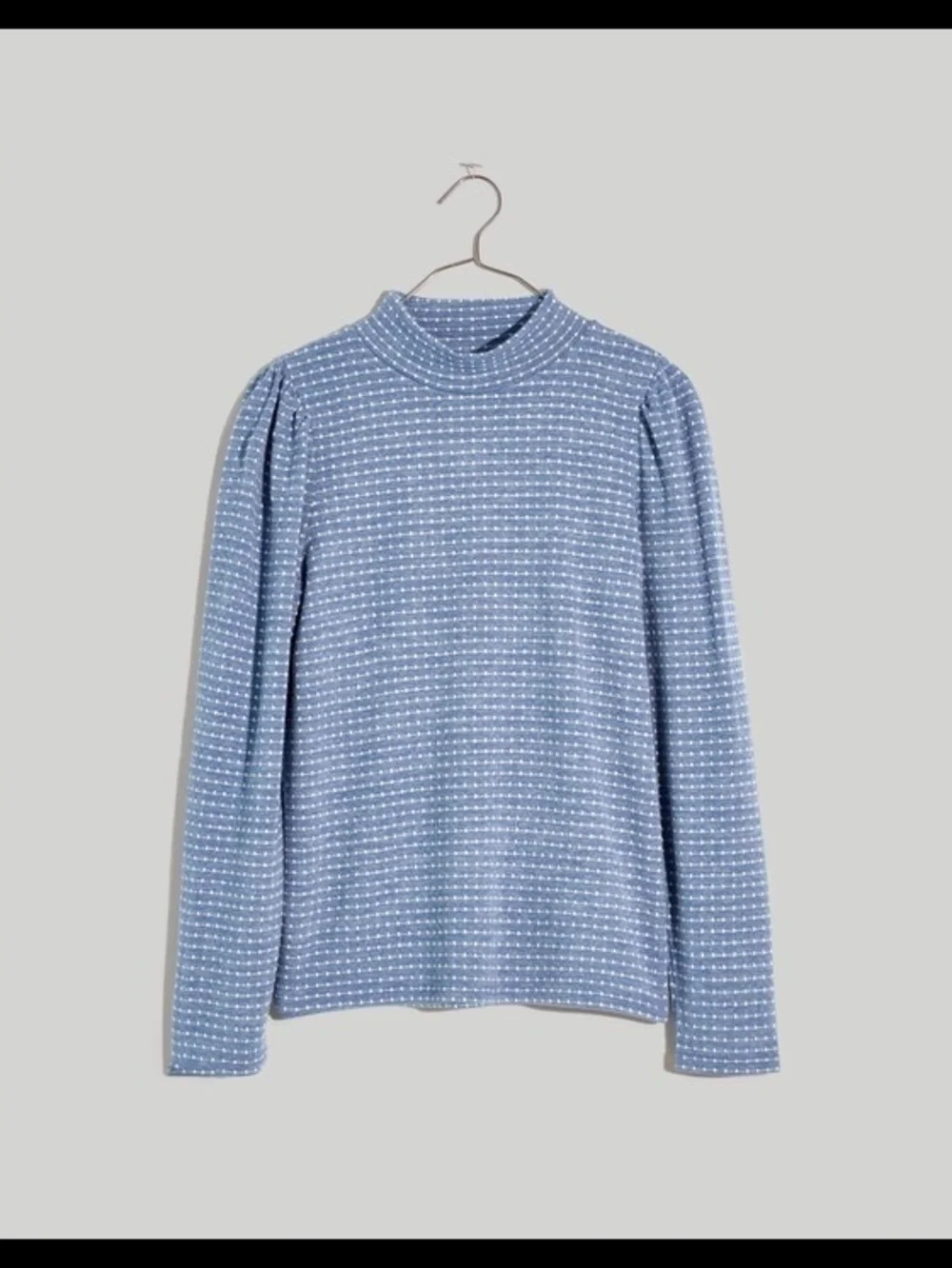 Madewell Puff Sleeve Mockneck Sweater Top XS Blue White Coastal Preppy Feminine